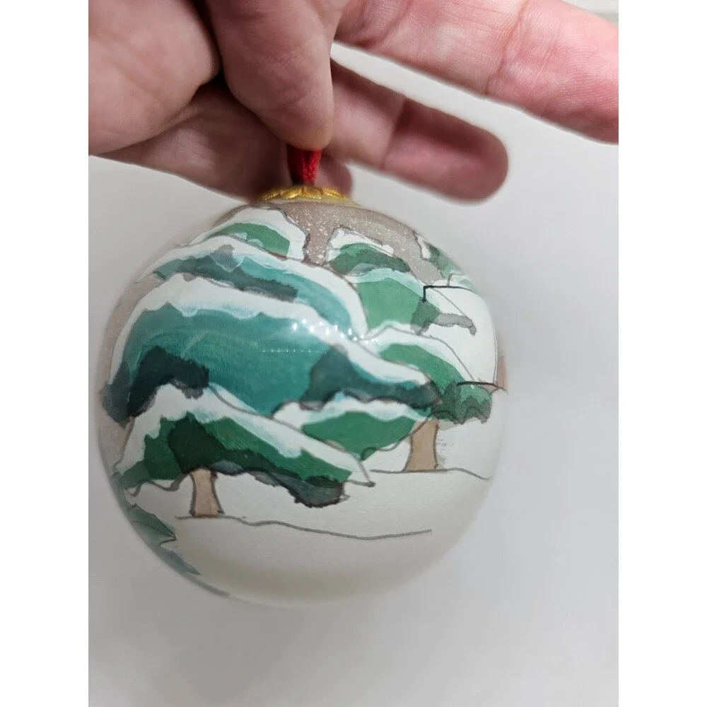Hand Painted Santa Glass Christmas Ornament In Red Box Made in China